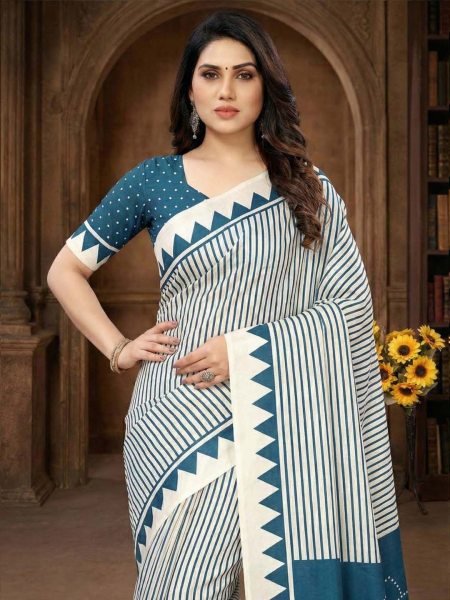 Crepe Silk Saree with Contemporary Geometric Stripes   Traditional Print Printed Sarees