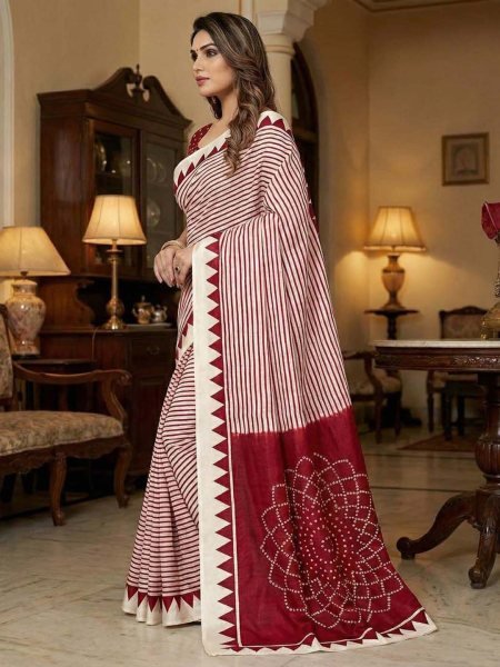 Crepe Silk Saree with Contemporary Geometric Stripes   Traditional Print Printed Sarees