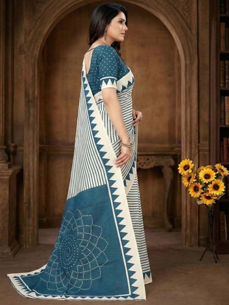 Crepe Silk Saree with Contemporary Geometric Stripes   Traditional Print Printed Sarees