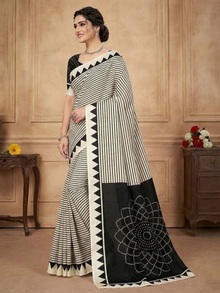 Crepe Silk Saree with Contemporary Geometric Stripes   Traditional Print Printed Sarees