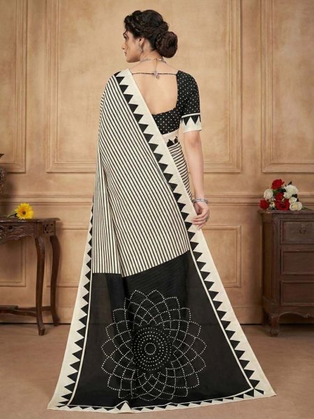 Crepe Silk Saree with Contemporary Geometric Stripes   Traditional Print Printed Sarees