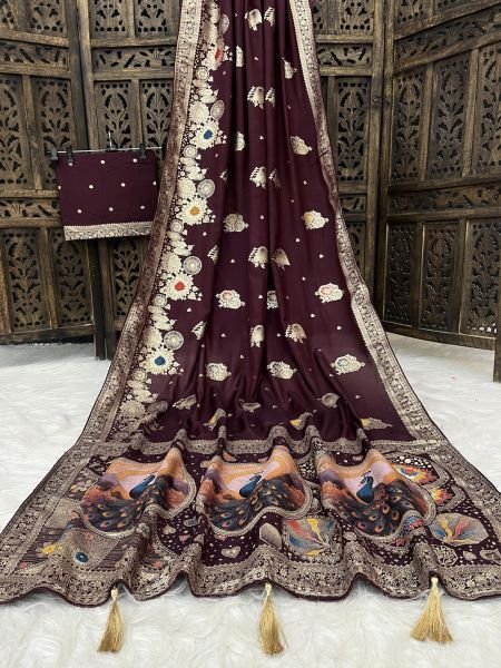 Dola Silk Saree  Woven Saree  Peacock Motif Pallu  Zari Work Saree  Traditional Indian Wear  Daily Deals