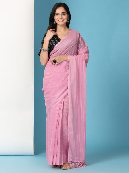 Dusty Ready To Wear Chiffon Saree With Stitched Blouse Sale
