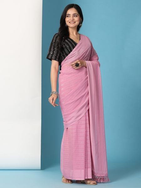 Dusty Ready To Wear Chiffon Saree With Stitched Blouse Ready To Wear Sarees