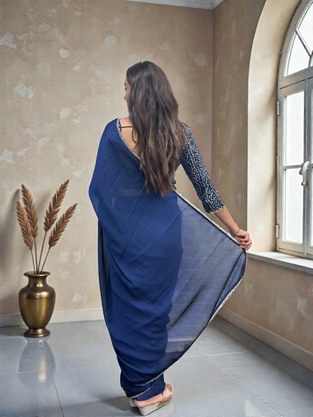 Elegant Black Rangoli Silk Saree with Mirror Lace Border and Designer Foil Print Blouse Party Wear Saree