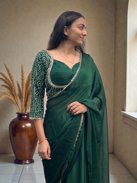 Elegant Black Rangoli Silk Saree with Mirror Lace Border and Designer Foil Print Blouse Party Wear Saree