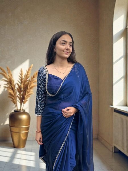 Elegant Black Rangoli Silk Saree with Mirror Lace Border and Designer Foil Print Blouse Party Wear Saree