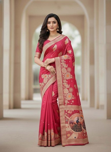 Elegant Bottle Green Dola Silk Saree with Traditional Zari Woven Peacock Pallu   Latkans Saree