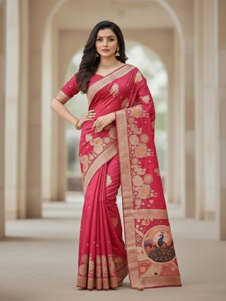 Elegant Bottle Green Dola Silk Saree with Traditional Zari Woven Peacock Pallu   Latkans Daily Deals