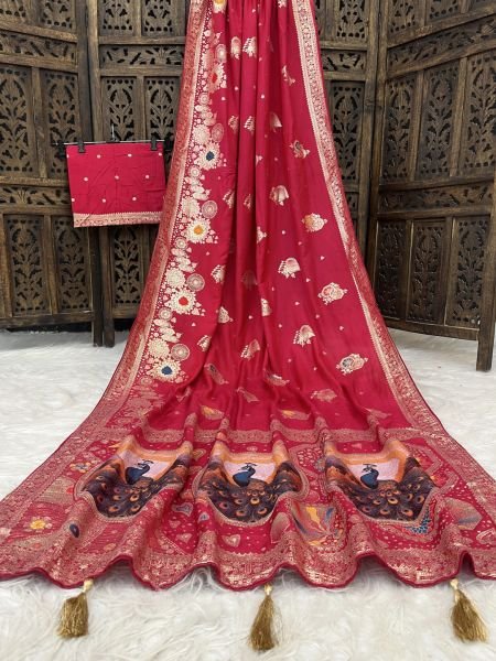 Elegant Bottle Green Dola Silk Saree with Traditional Zari Woven Peacock Pallu   Latkans Daily Deals