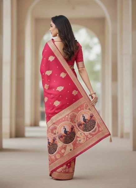 Elegant Bottle Green Dola Silk Saree with Traditional Zari Woven Peacock Pallu   Latkans Silk Sarees