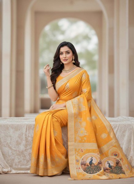 Elegant Bottle Green Dola Silk Saree with Traditional Zari Woven Peacock Pallu   Latkans Silk Sarees