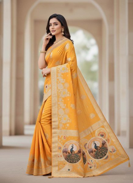 Elegant Bottle Green Dola Silk Saree with Traditional Zari Woven Peacock Pallu   Latkans Silk Sarees