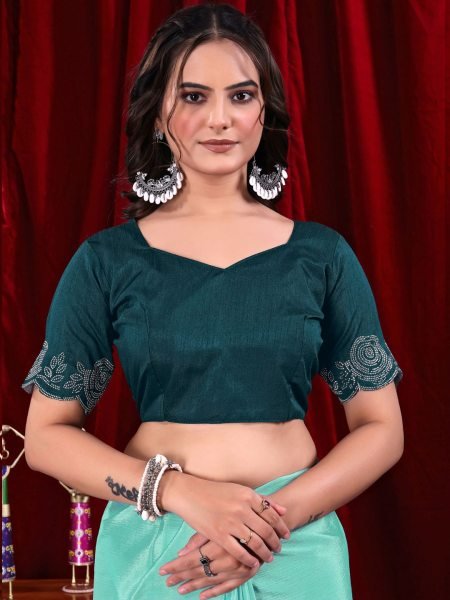 Elegant Chinon Shaded Saree with Siroski Diamond Work   Unstitched Blouse Designer Sarees