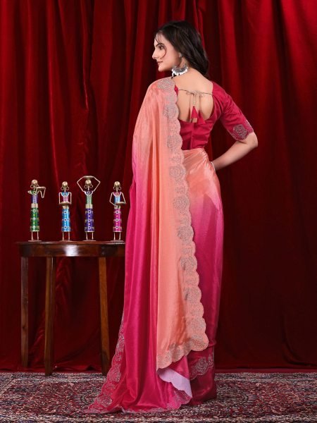 Elegant Chinon Shaded Saree with Siroski Diamond Work   Unstitched Blouse Designer Sarees