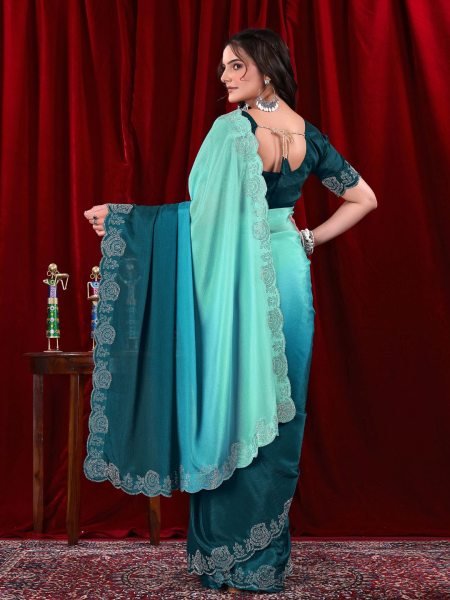 Elegant Chinon Shaded Saree with Siroski Diamond Work   Unstitched Blouse Designer Sarees