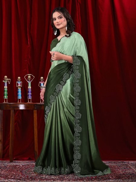 Elegant Chinon Shaded Saree with Siroski Diamond Work   Unstitched Blouse Designer Sarees