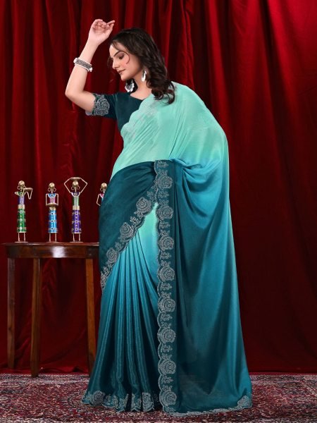 Elegant Chinon Shaded Saree with Siroski Diamond Work   Unstitched Blouse Designer Sarees