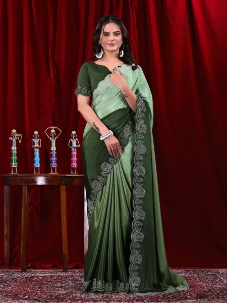 Elegant Chinon Shaded Saree with Siroski Diamond Work   Unstitched Blouse Designer Sarees