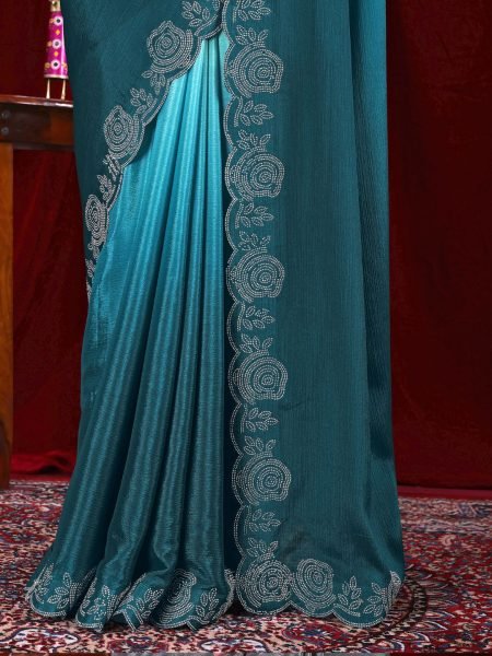 Elegant Chinon Shaded Saree with Siroski Diamond Work   Unstitched Blouse Designer Sarees