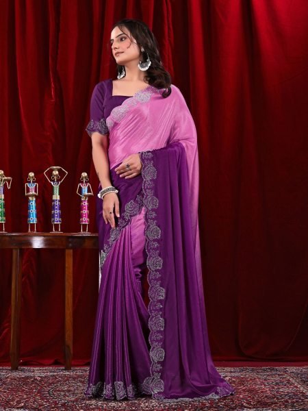 Elegant Chinon Shaded Saree with Siroski Diamond Work   Unstitched Blouse Designer Sarees