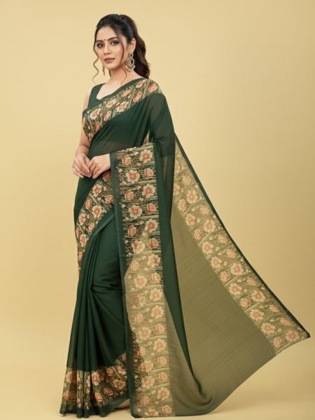 Elegant Floral Border Print Georgette Border Saree Printed Sarees