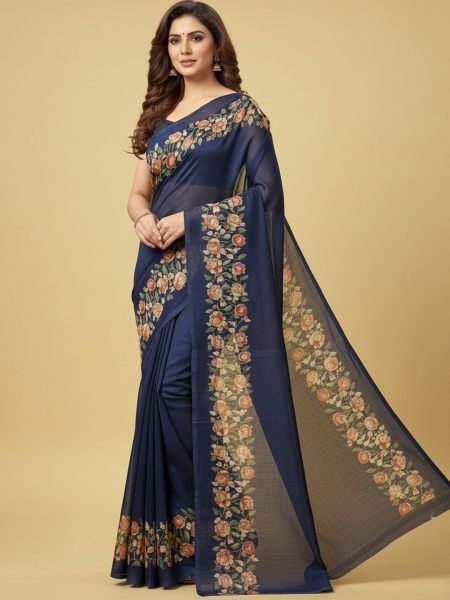 Elegant Floral Border Print Georgette Border Saree Daily Deals