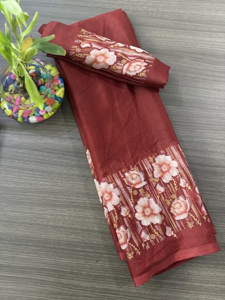 Elegant Floral Border Print Georgette Border Saree Daily Deals
