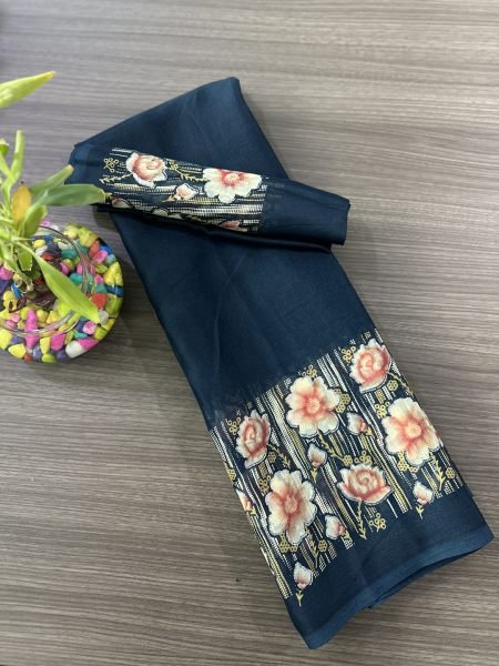 Elegant Floral Border Print Georgette Border Saree Saree