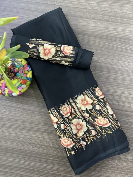 Elegant Floral Border Print Georgette Border Saree Daily Deals