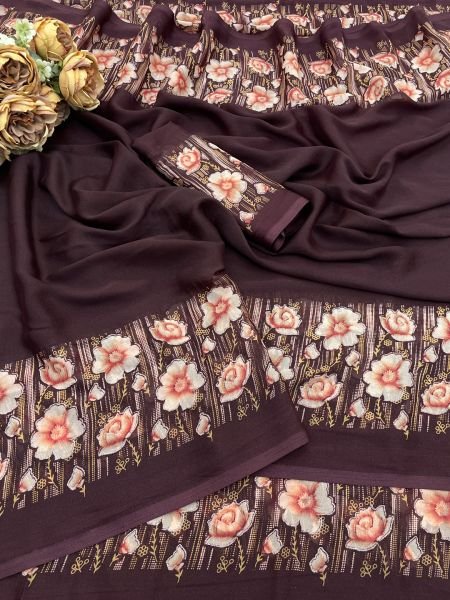 Elegant Floral Border Print Georgette Border Saree Daily Deals