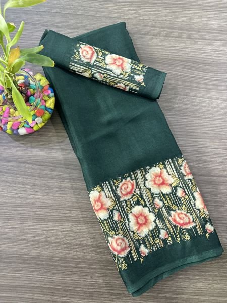 Elegant Floral Border Print Georgette Border Saree Printed Sarees