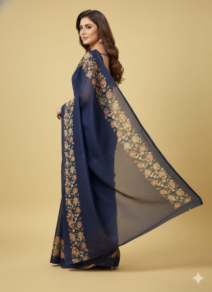 Elegant Floral Border Print Georgette Border Saree Printed Sarees