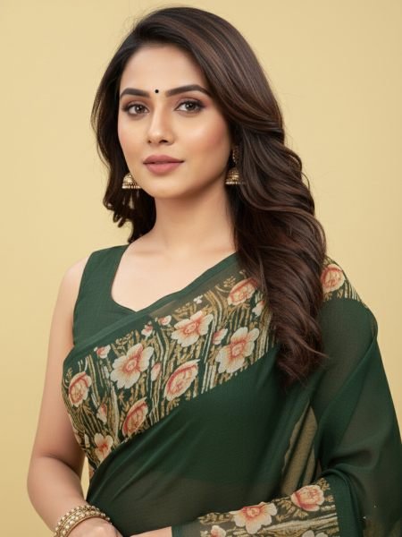 Elegant Floral Border Print Georgette Border Saree Printed Sarees