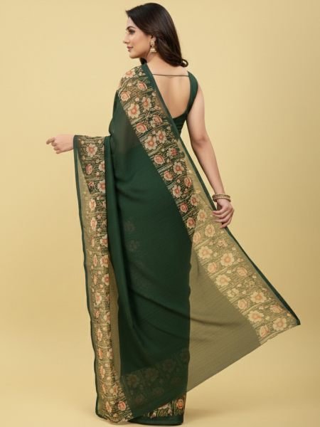 Elegant Floral Border Print Georgette Border Saree Printed Sarees