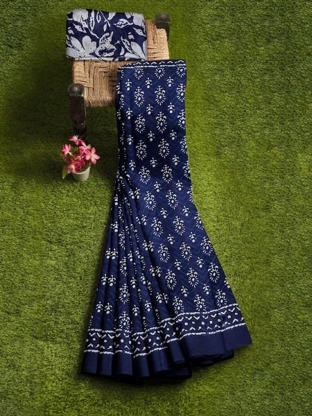 Elegant Floral Print Pure Cotton Saree for Daily Wear Printed Sarees