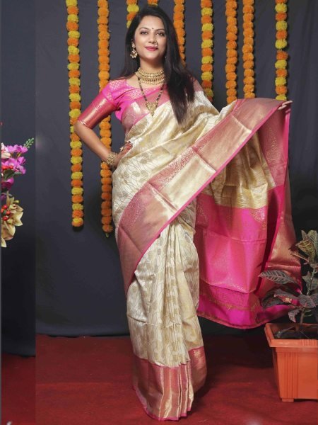 Elegant Kanjivaram Silk Saree with Rich Pallu with Unstitched Blouse Piece Daily Deals