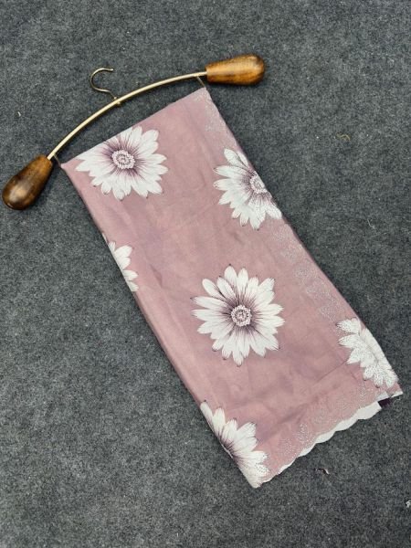 Elegant Printed Chinon Saree with Sparkling Siroksi Diamond Work Border Daily Deals