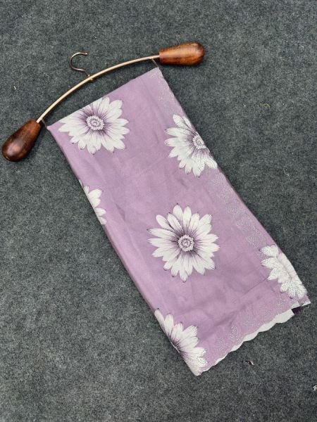 Elegant Printed Chinon Saree with Sparkling Siroksi Diamond Work Border Printed Sarees