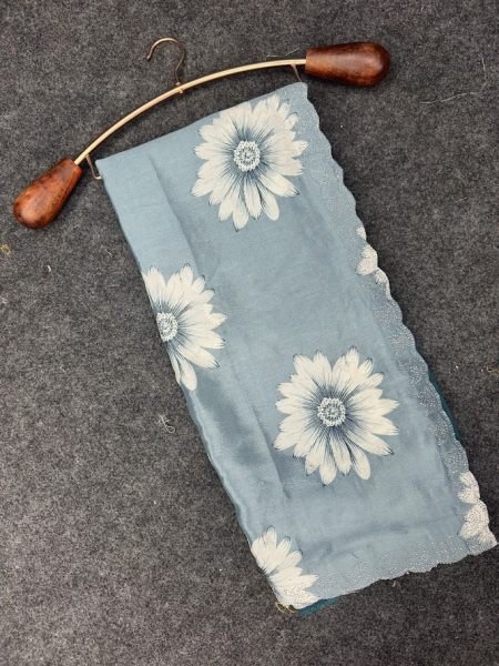 Elegant Printed Chinon Saree with Sparkling Siroksi Diamond Work Border Daily Deals