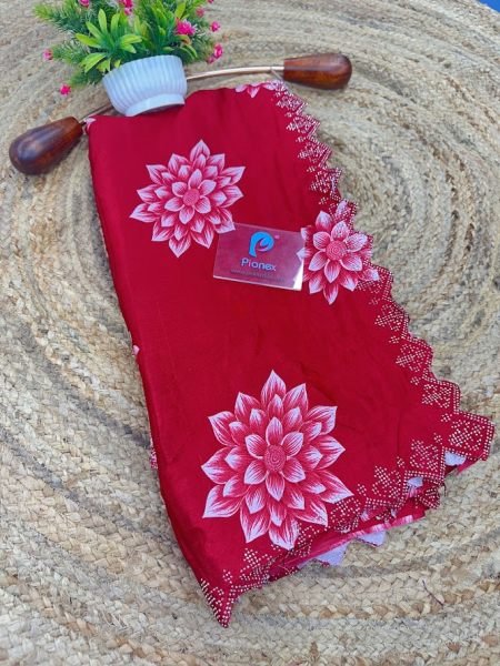 Printed Chinon Saree with Sparkling Siroksi Diamond Work Border Daily Deals