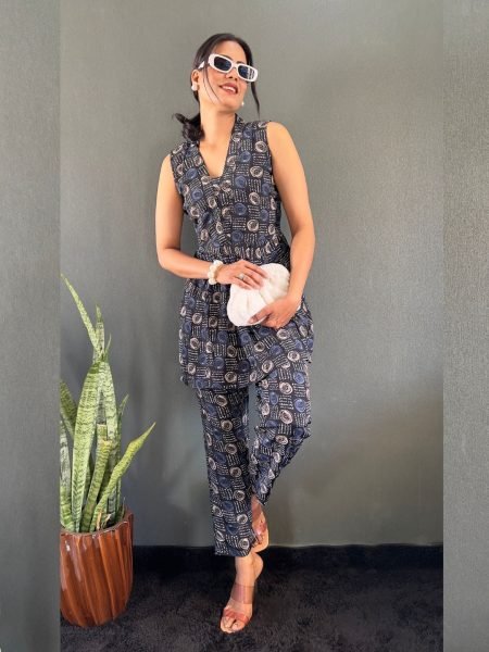 Elegant Printed V Neck Co Ord Set for Office   Casual Wear Co-Ords