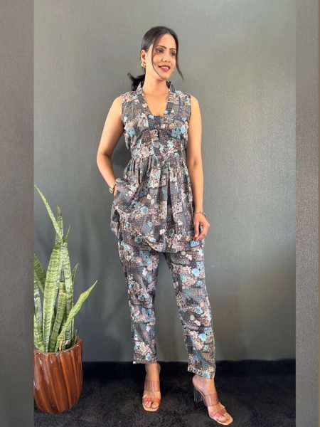 Elegant Printed V Neck Co Ord Set for Office   Casual Wear Co-Ords