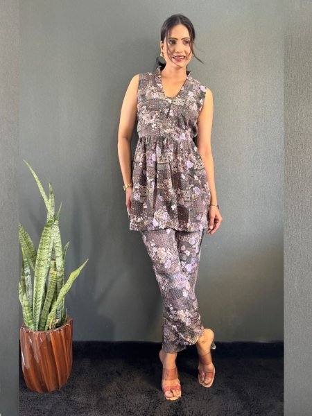 Elegant Printed V Neck Co Ord Set for Office   Casual Wear Co-Ords