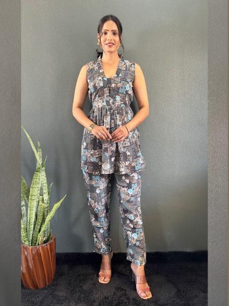 Elegant Printed V Neck Co Ord Set for Office   Casual Wear Co-Ords