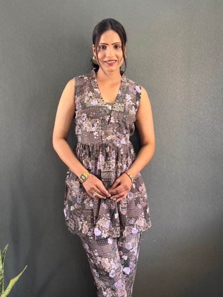 Elegant Printed V Neck Co Ord Set for Office   Casual Wear Co-Ords