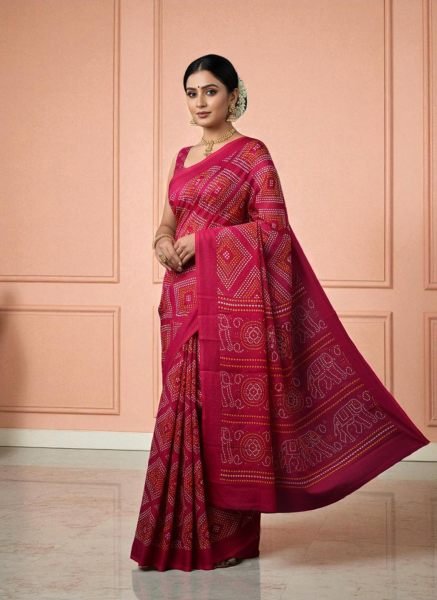 Elegant Satin Bandhni Printed Party wear Saree Printed Sarees