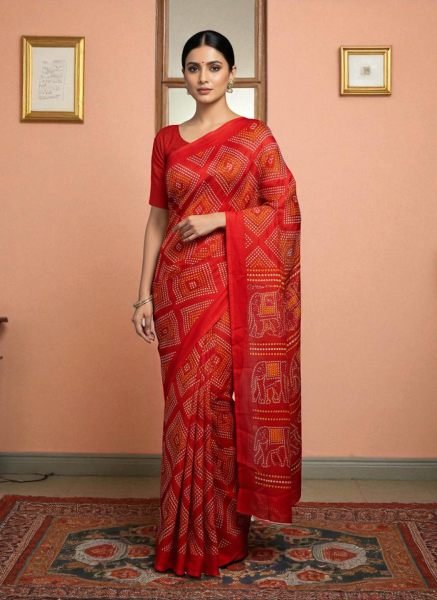 Elegant Satin Bandhni Printed Party wear Saree Daily Deals