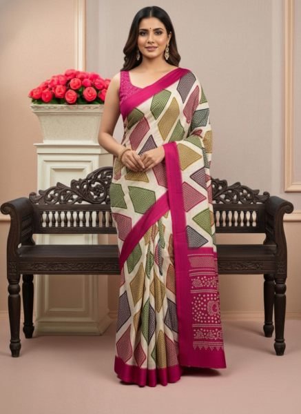 Elegant Satin Bandhni Printed Party wear Saree Saree