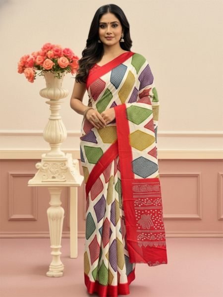 Elegant Satin Bandhni Printed Party wear Saree Daily Deals